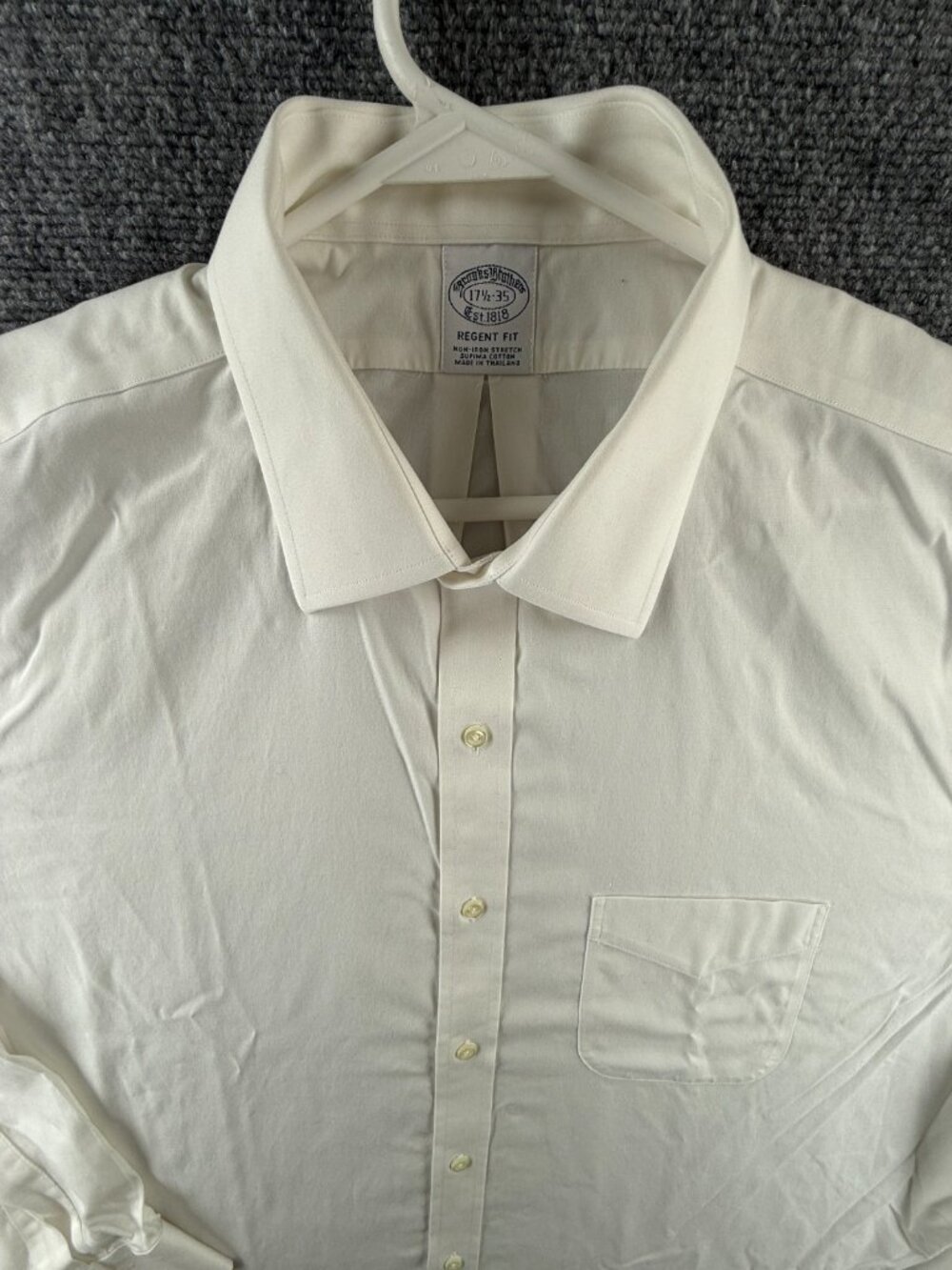 Brooks Brothers Regent Cotton Spandex 17.5 35 White Non-Iron Pocket Button Up